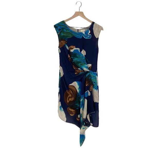 Anthropologie Dresses & Skirts - Anthropologie Blue Floral 10% Silk Magnifield Corolla Asymmetrical Hem Size 0